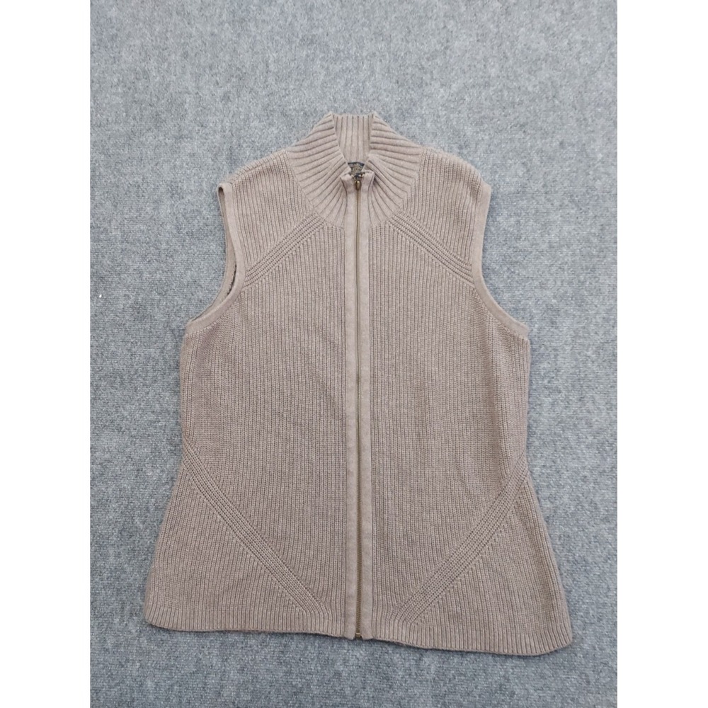 Pendleton Sweater Vest Womens 2X Brown Full Zip‎ Mock Neck Cotton Cashmere Knit